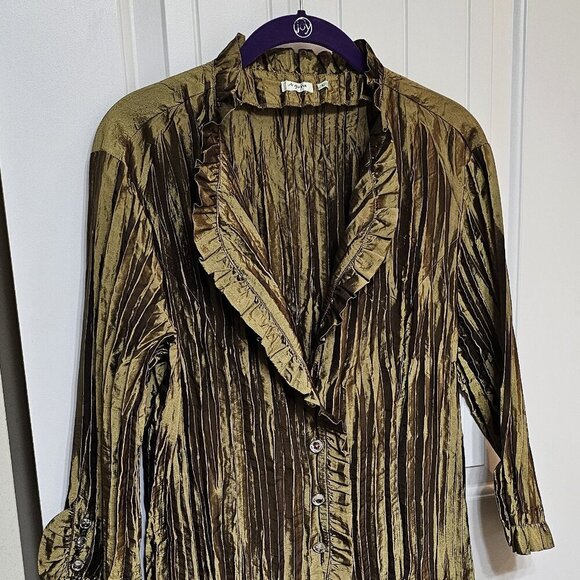 Women's Agora Crinkle Blouse Top‎ Olive Green Size Large - Picture 1 of 7